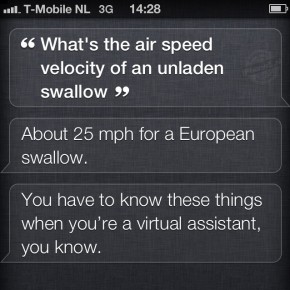 Siri: What's the air speed velocity of an unladen swallow